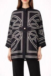 Siyah Desenli Oversize Tunik Gömlek